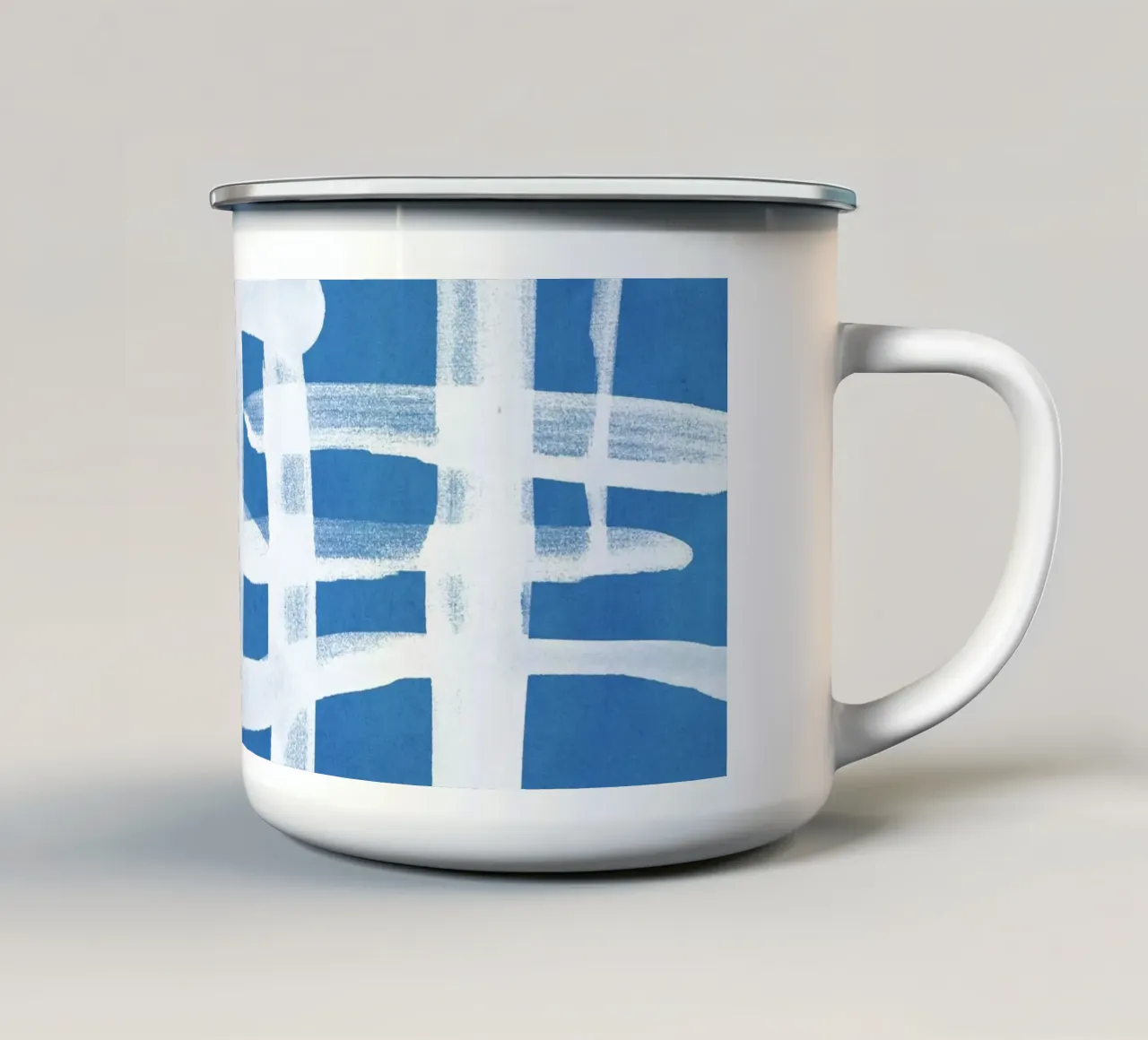 Linee astratte blu e bianche 02 tazza in smalto da amini54