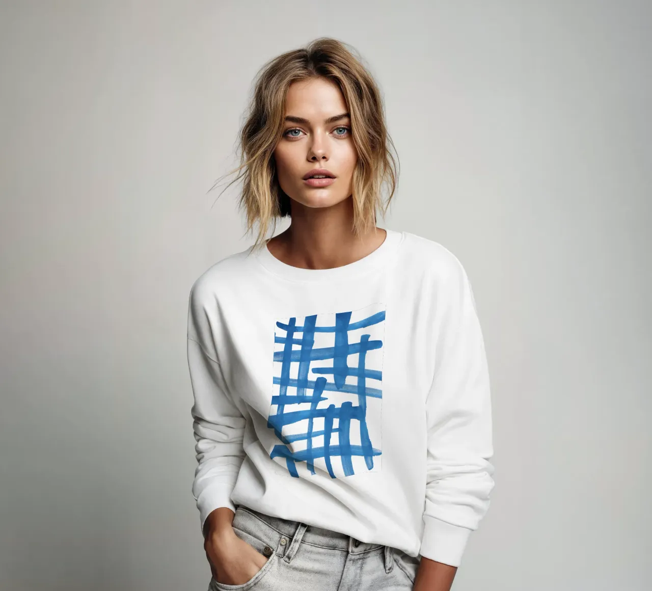 Abstract Lines Blue and White 01 sweatshirt by amini54