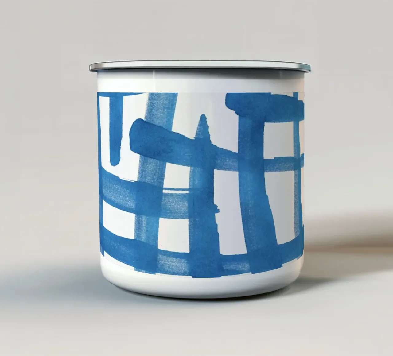 Linee astratte blu e bianche 01 tazza in smalto da amini54