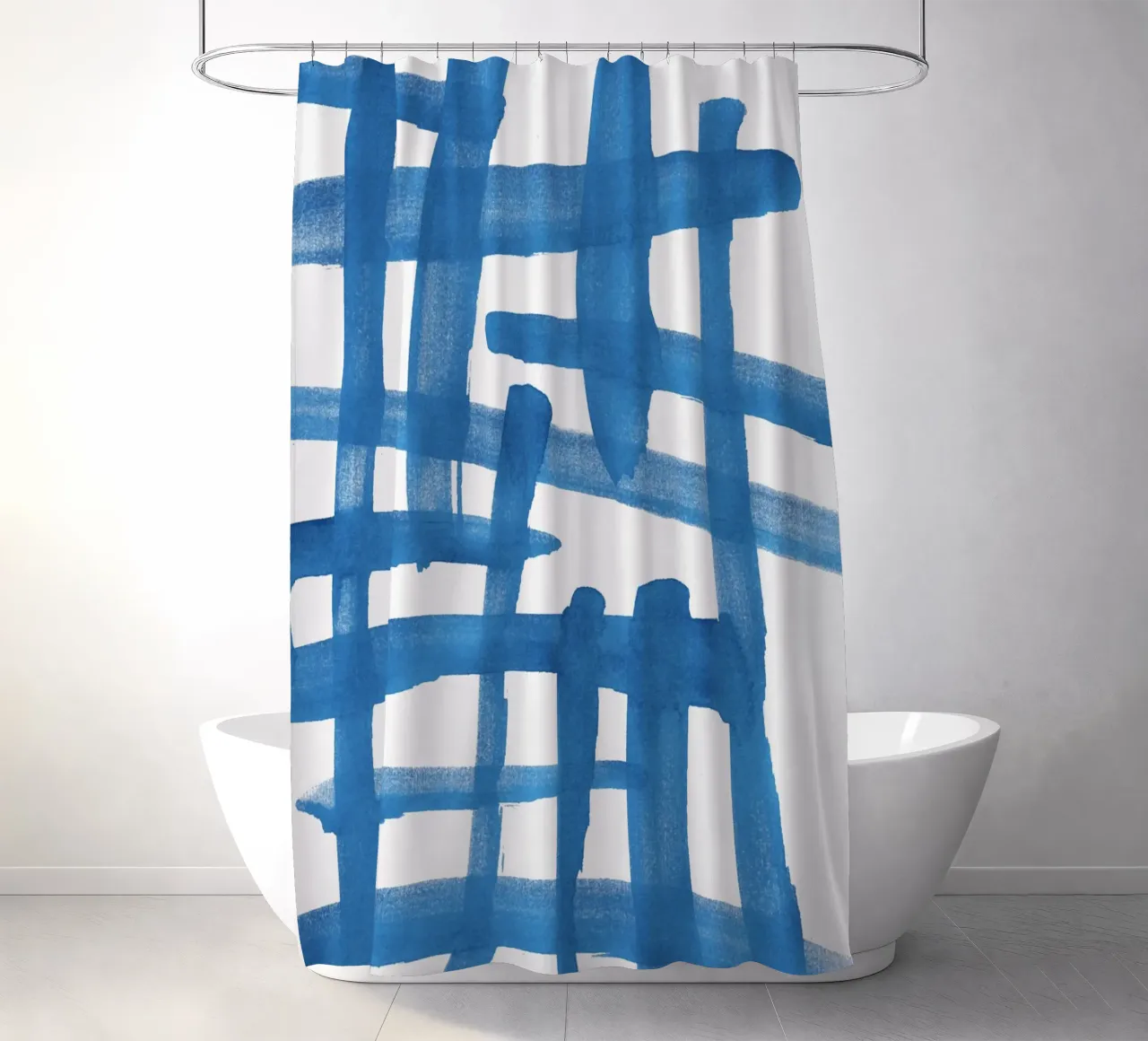 Linee astratte blu e bianche 01 tenda da doccia da amini54