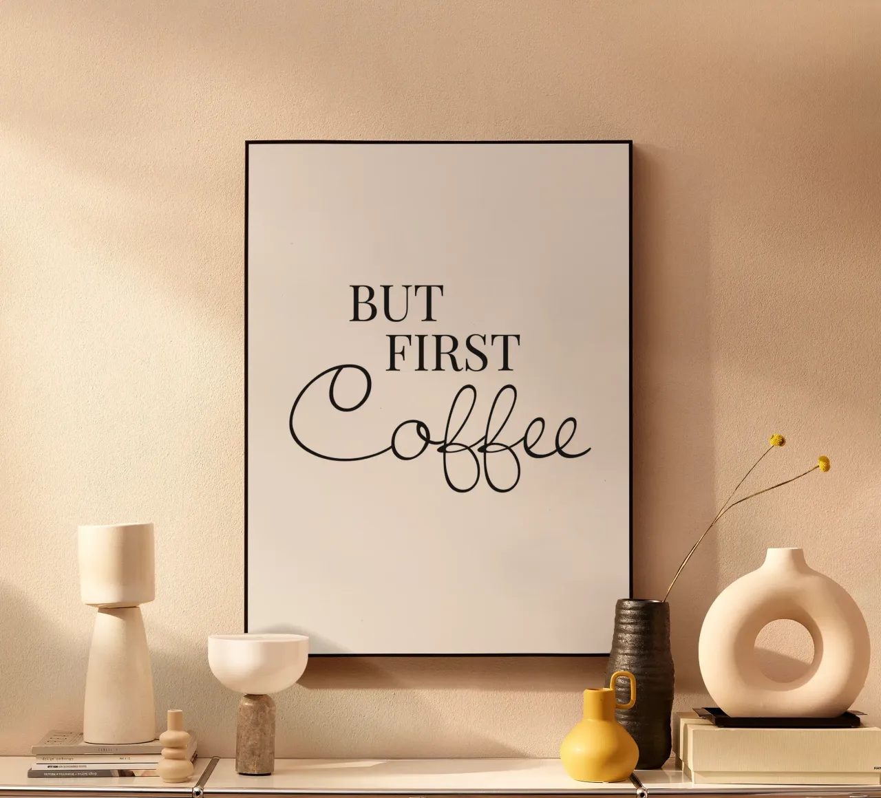But First Coffee – Stilvolles Typografie-Motiv Alu-Dibond von Whole©