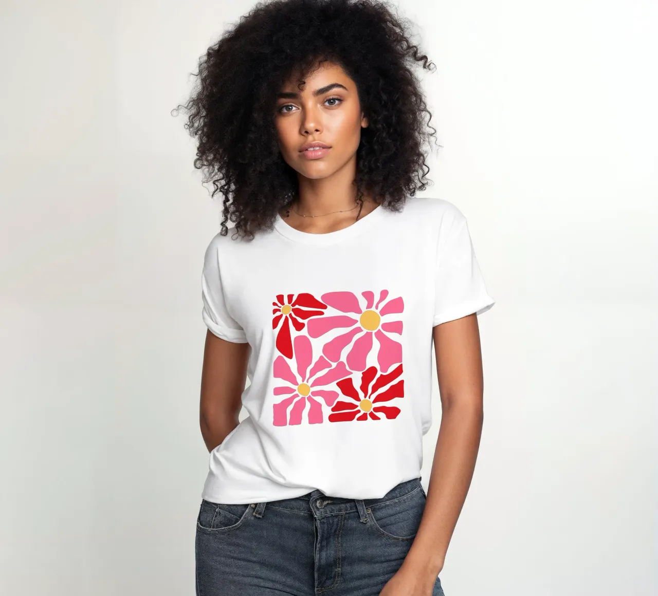 Preppy abstracte bloemenprint dames t-shirt getailleerd van pdigitalprints