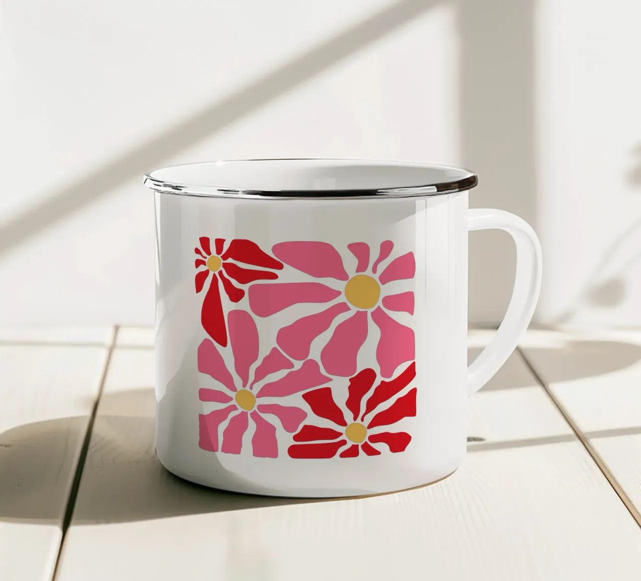 Preppy abstracte bloemenprint emaille mok van pdigitalprints
