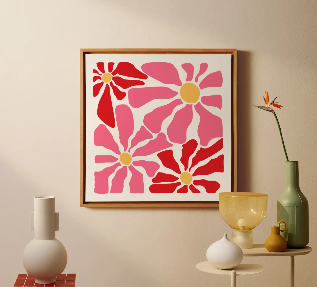Preppy abstracte bloemenprint canvas met Baklijst van pdigitalprints