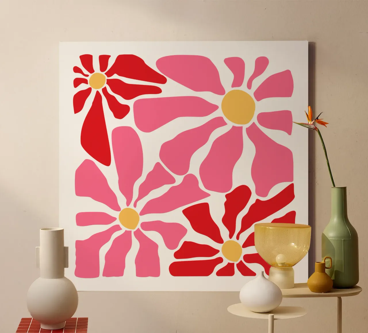 Preppy abstracte bloemenprint canvas met Baklijst van pdigitalprints