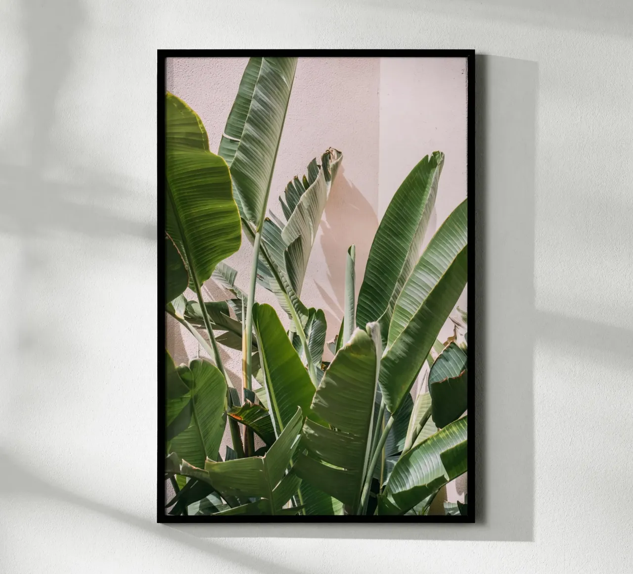 Palm Leaves Against Pink poster con telaio in legno da patiphotography
