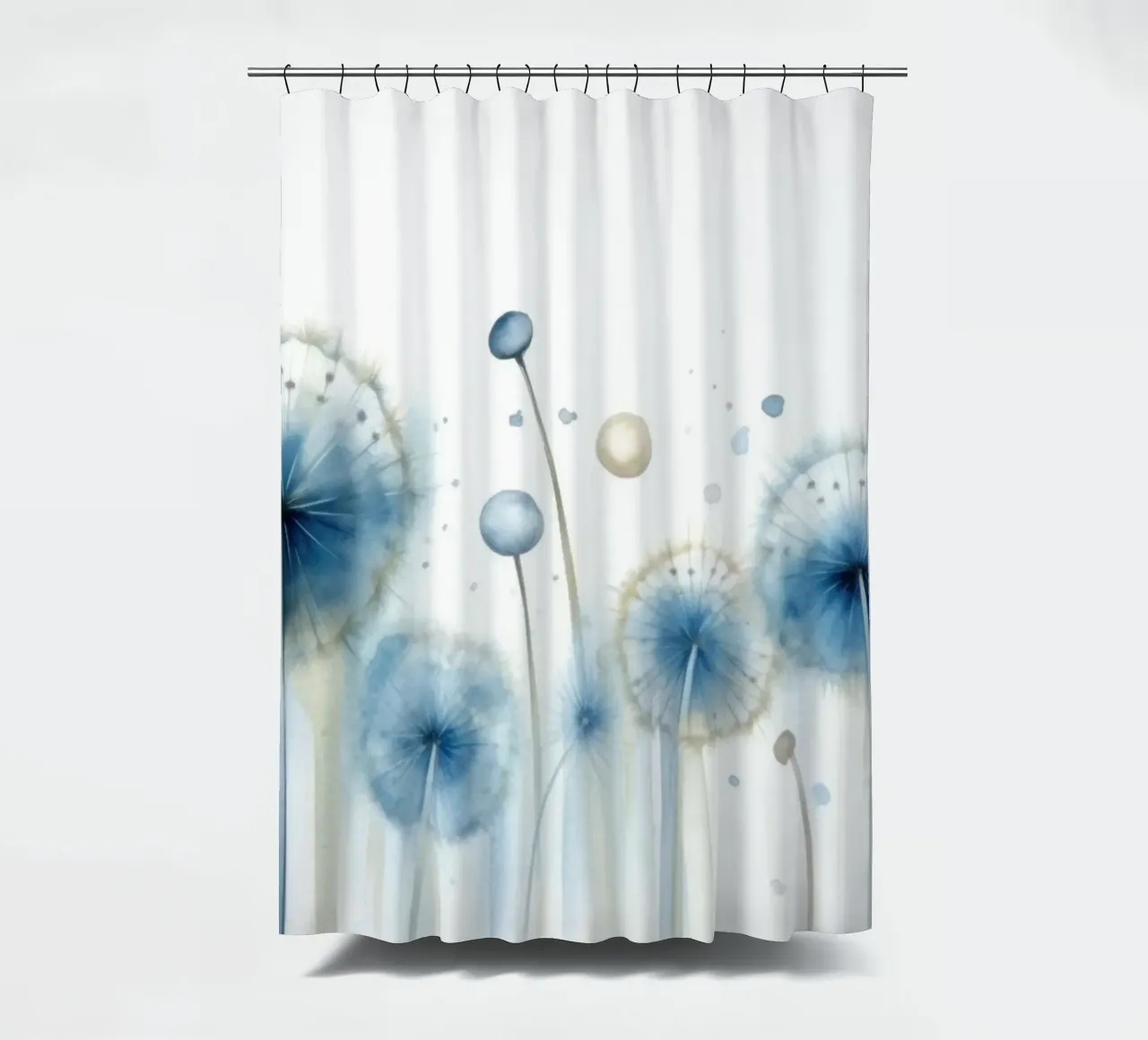Dandelion Drift shower curtain by Modern Muse