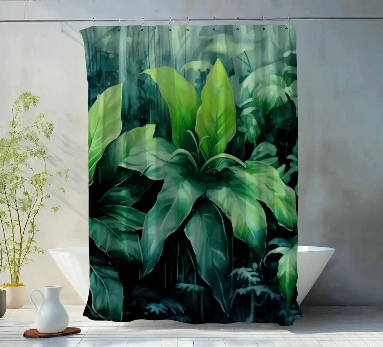 Tropischer Landschaftsgarten Duschvorhang von Modern Muse