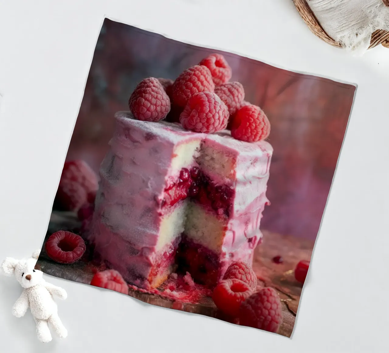 Sweet raspberry cake fleece blanket by Justyna Jaszke JBJart