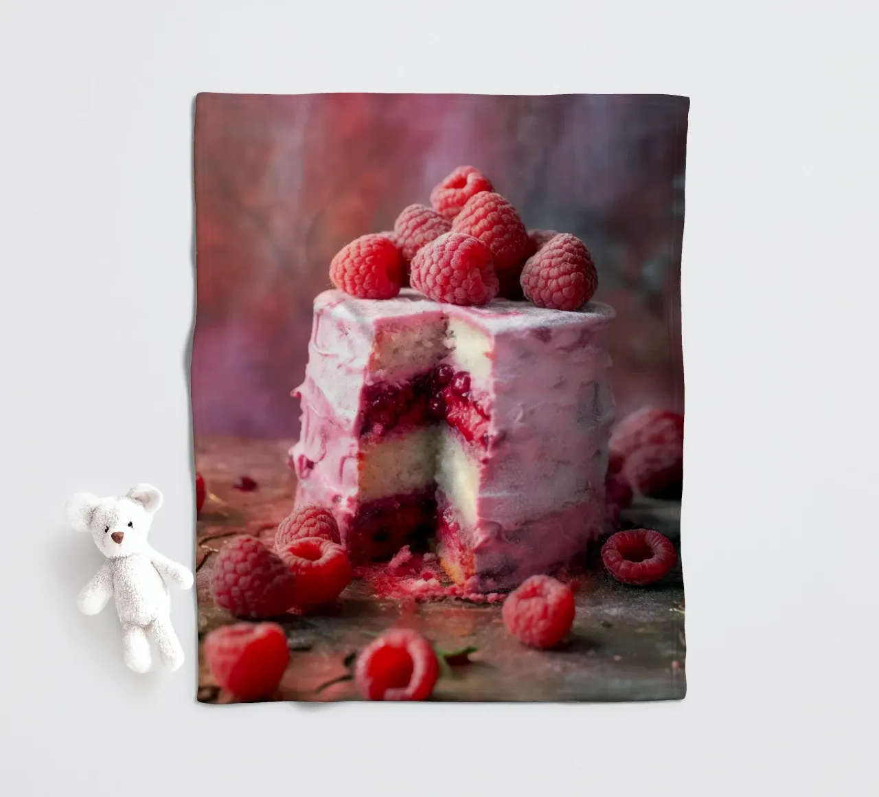 Sweet raspberry cake fleece blanket by Justyna Jaszke JBJart