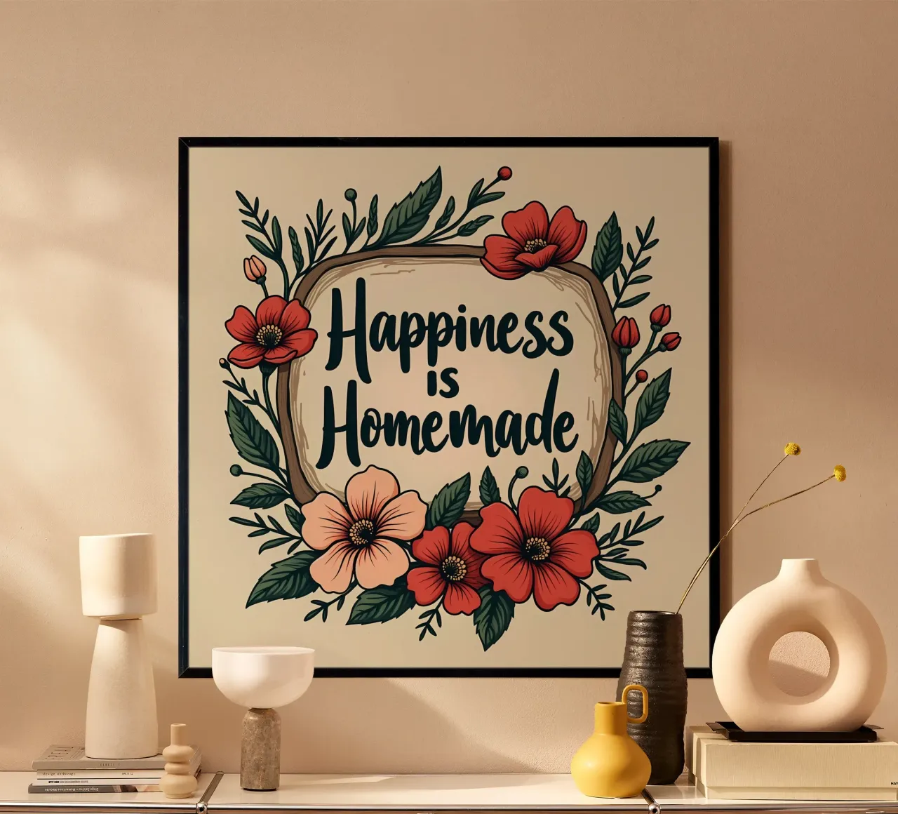Happiness is Homemade poster with plastic frame by inspirational quote