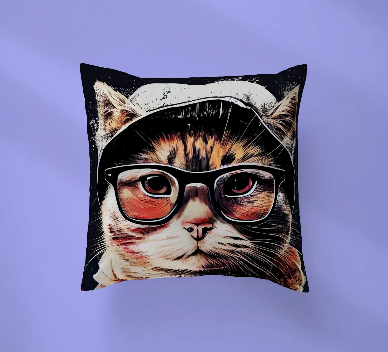 Gatto hipster Ruby animal art cuscino da Justyna Jaszke JBJart