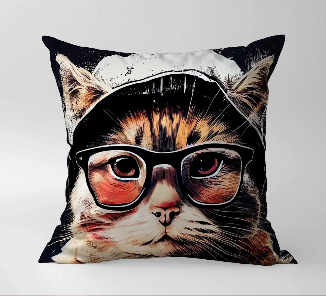 Gatto hipster Ruby animal art cuscino da Justyna Jaszke JBJart