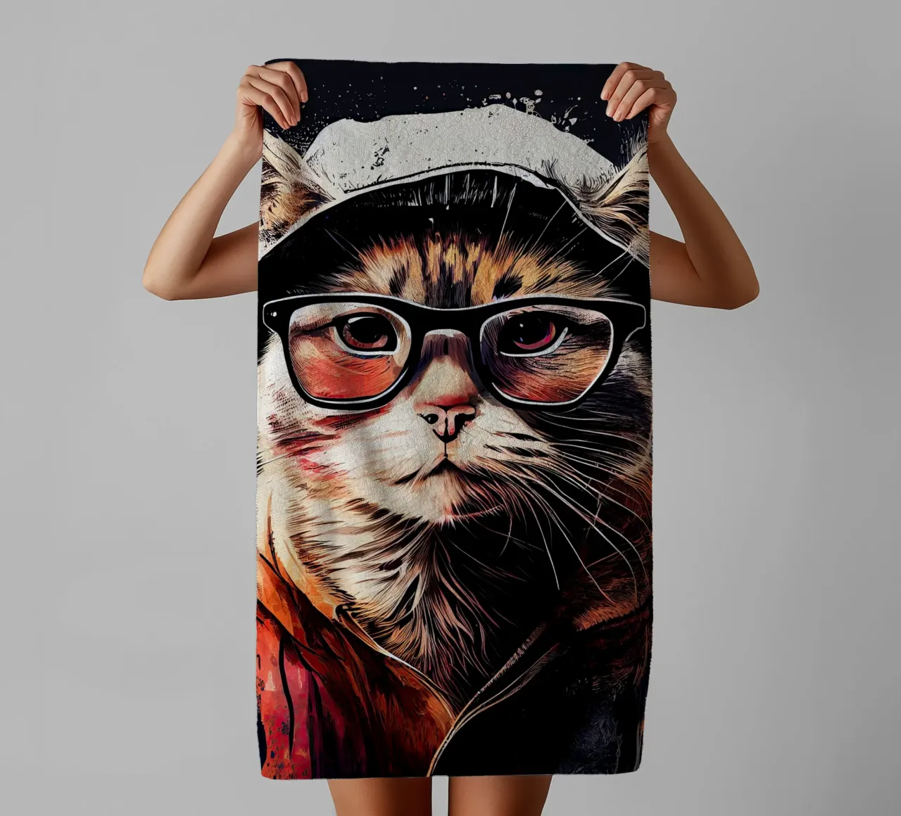 Hipster kat Ruby dierenkunst badhanddoek van Justyna Jaszke JBJart