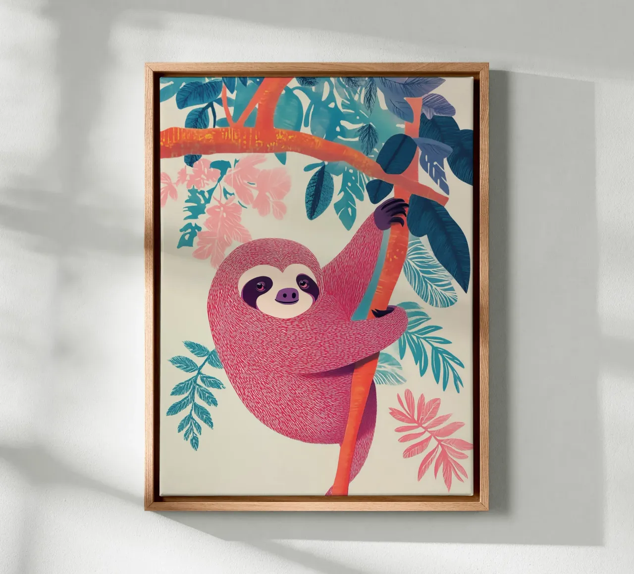 The sloth is hanging out today | Tropical serenity canvas with Floater frame by Autofocus