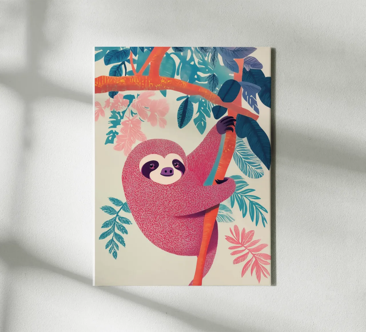 The sloth is hanging out today | Tropical serenity canvas with Floater frame by Autofocus