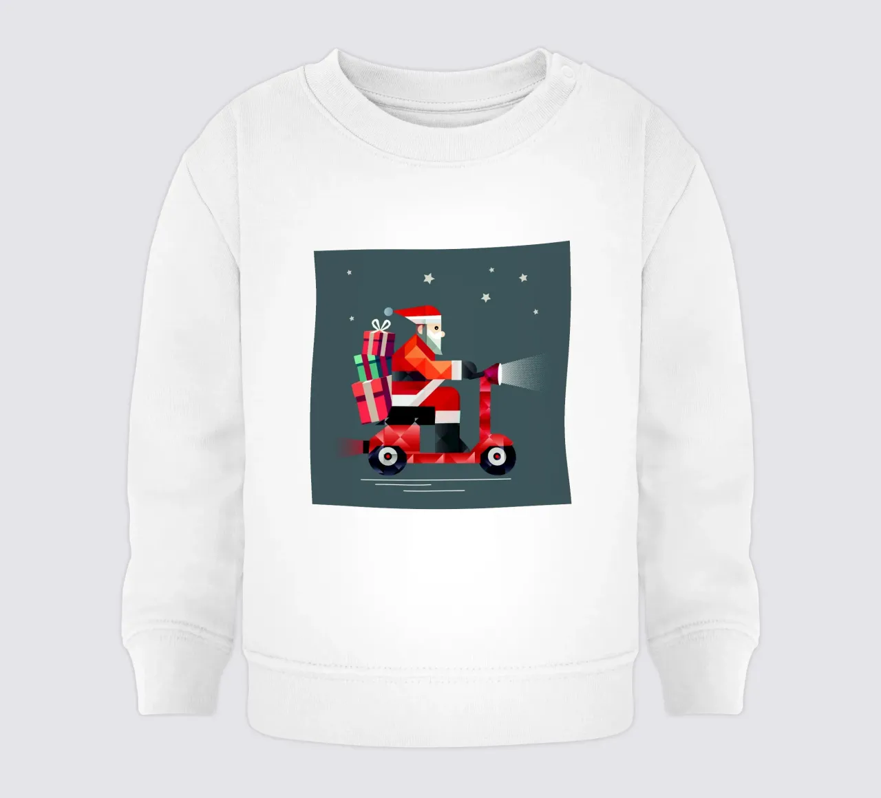 Babbo Natale consegna i regali su un elegante scooter felpa neonato da namosh