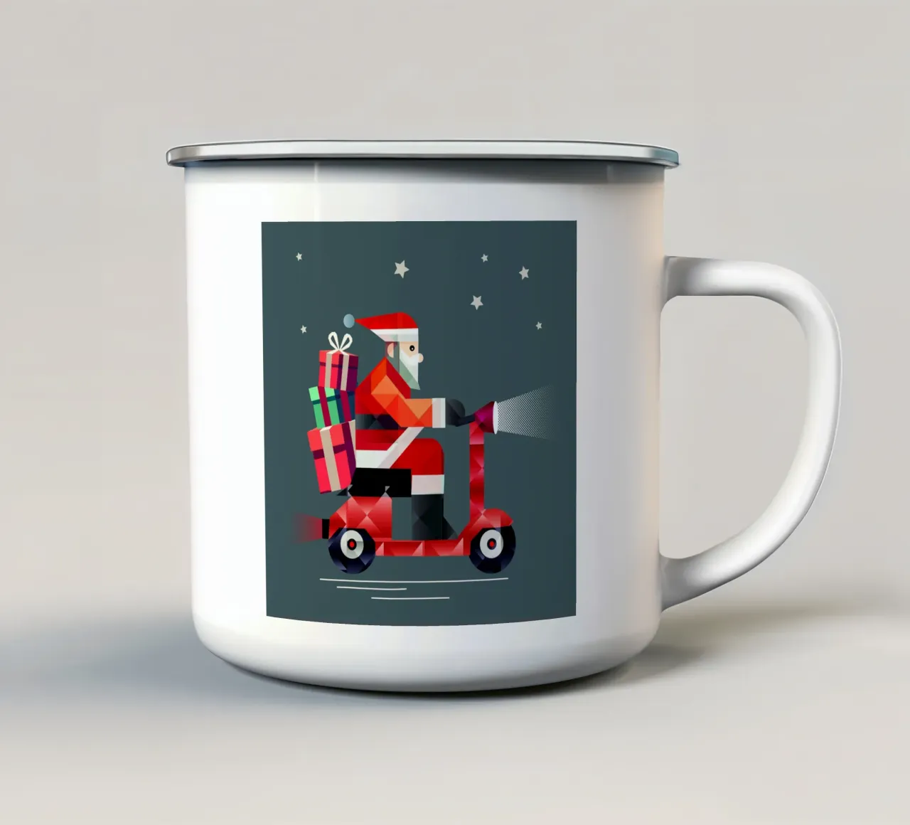Babbo Natale consegna i regali su un elegante scooter tazza in smalto da namosh