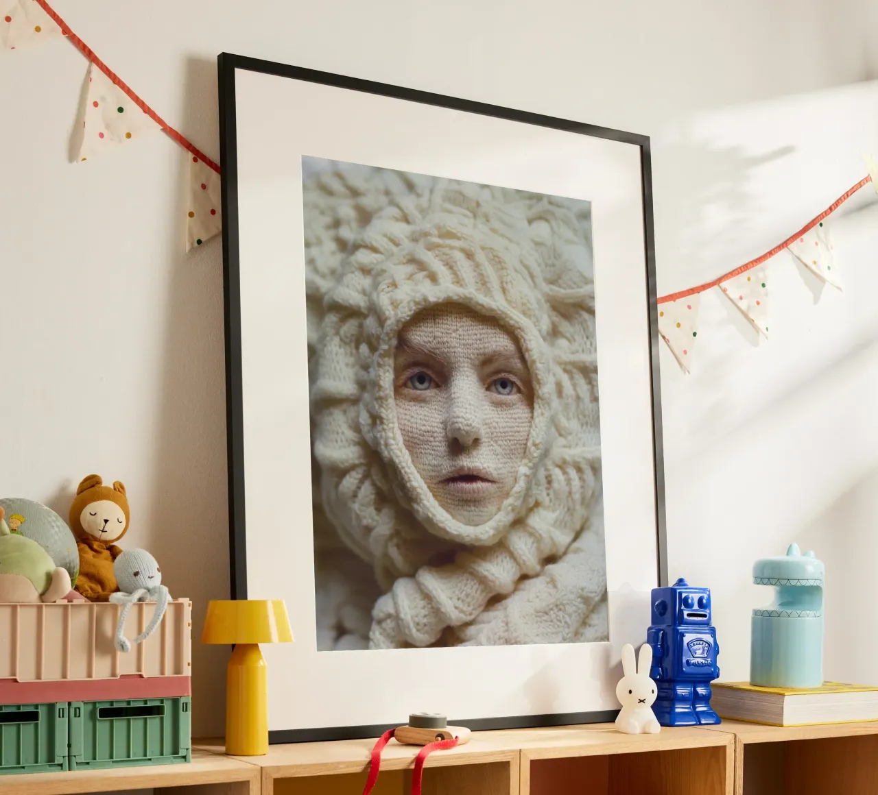 Gestricktes Frauen-Portrait | Surreale Textil-Metamorphose Poster von Autofocus