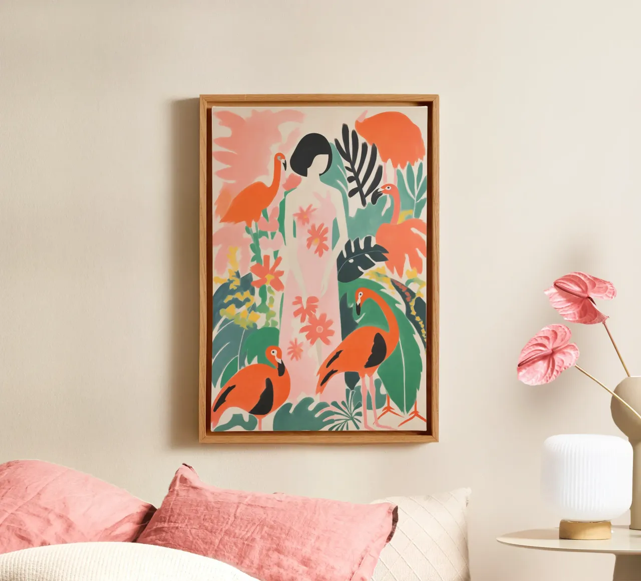 Matisse's vrouw in de flamingotuin canvas met Baklijst van Autofocus
