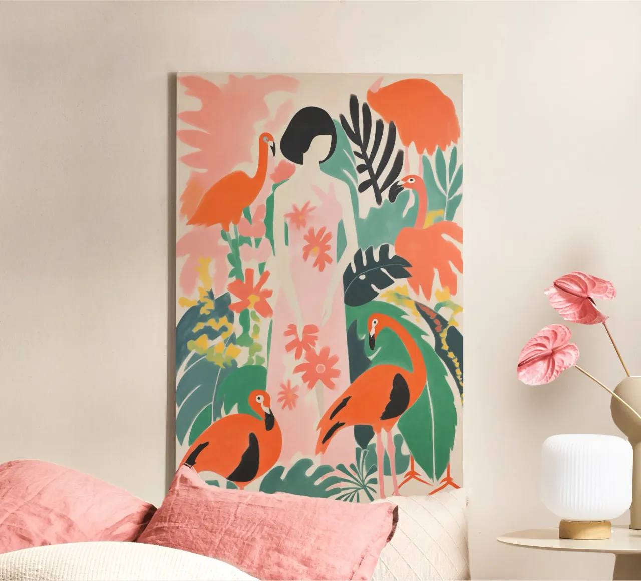 Matisse's vrouw in de flamingotuin canvas met Baklijst van Autofocus