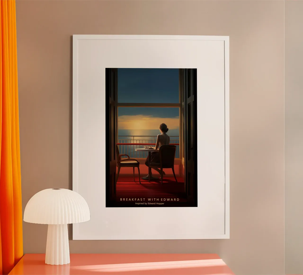 Colazione con Edward | Ispirato a Edward Hopper poster con telaio in legno da Autofocus