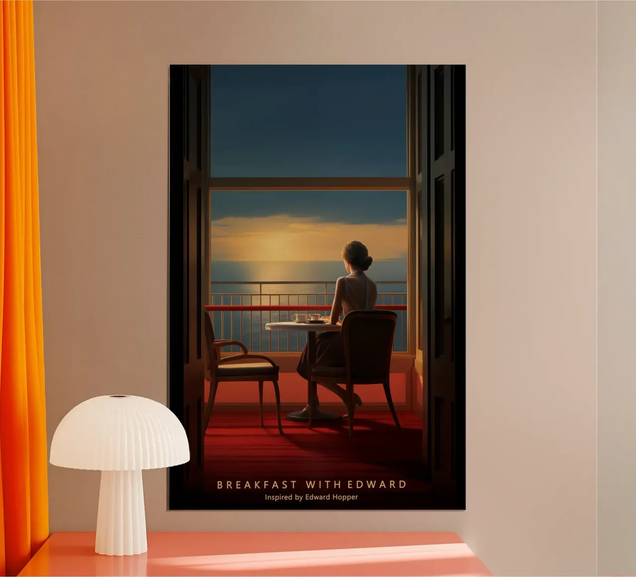 Colazione con Edward | Ispirato a Edward Hopper poster con telaio in legno da Autofocus