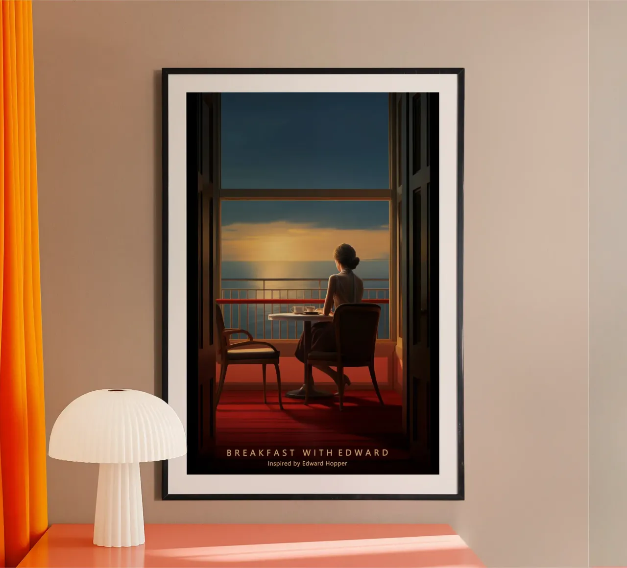 Colazione con Edward | Ispirato a Edward Hopper poster con telaio in legno da Autofocus