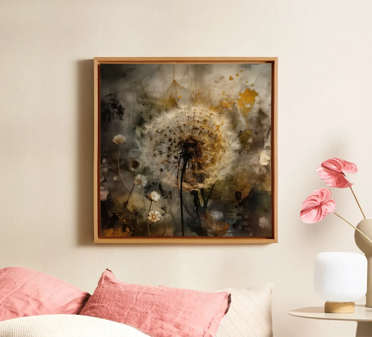 Luminous Dandelion canvas with Floater frame by Modern Muse