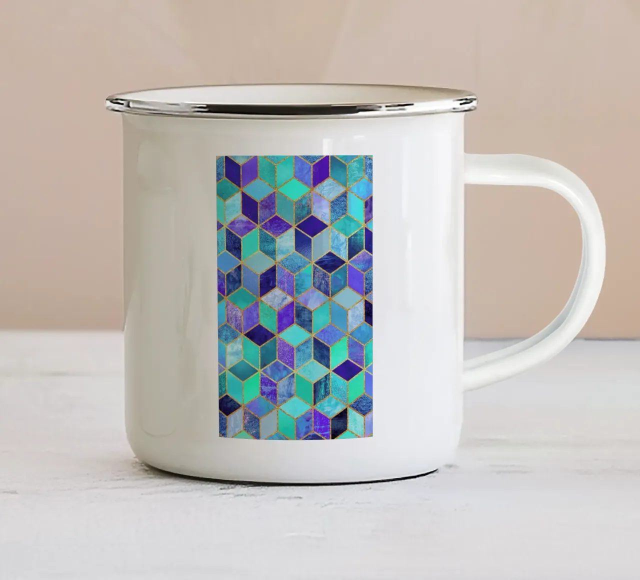 Blue Cubes tazza in smalto da Elisabeth Fredriksson