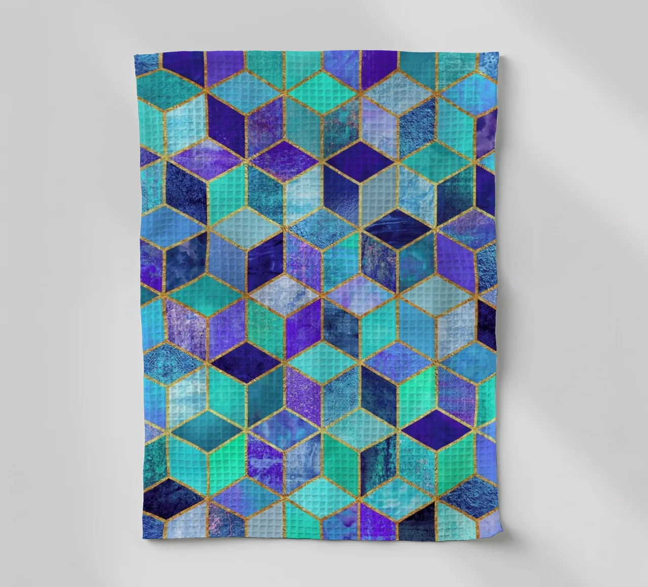 Blue Cubes tea towel by Elisabeth Fredriksson
