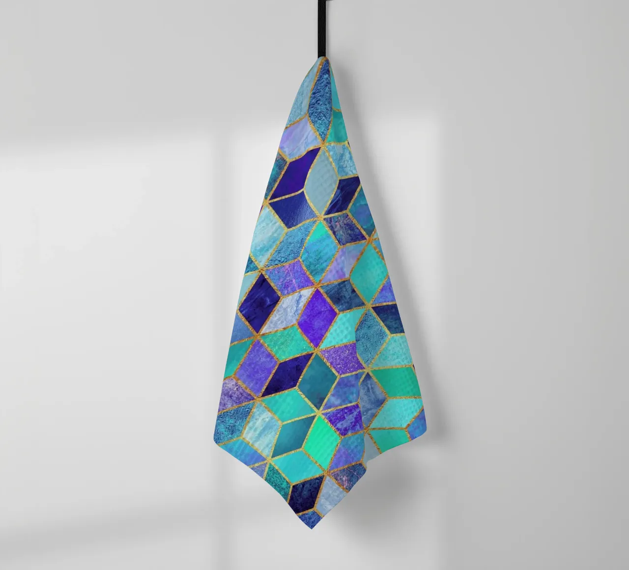 Blue Cubes tea towel by Elisabeth Fredriksson