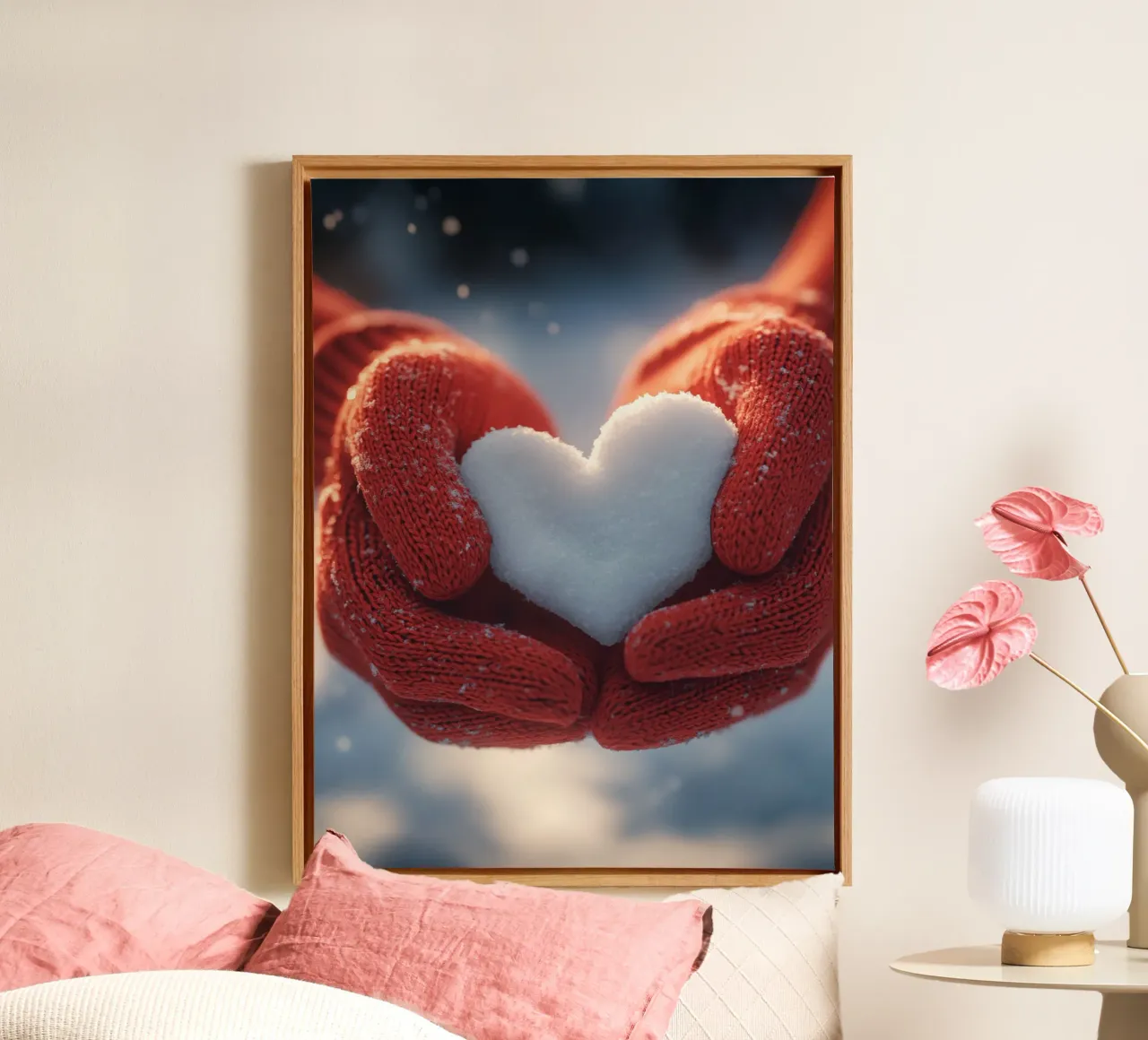 Cuore di neve per te | Poetica scena invernale tela con Cornice a cassetta da Autofocus