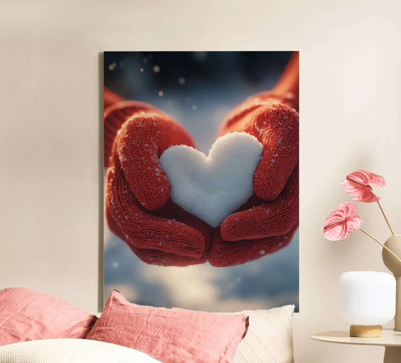 Cuore di neve per te | Poetica scena invernale tela con Cornice a cassetta da Autofocus