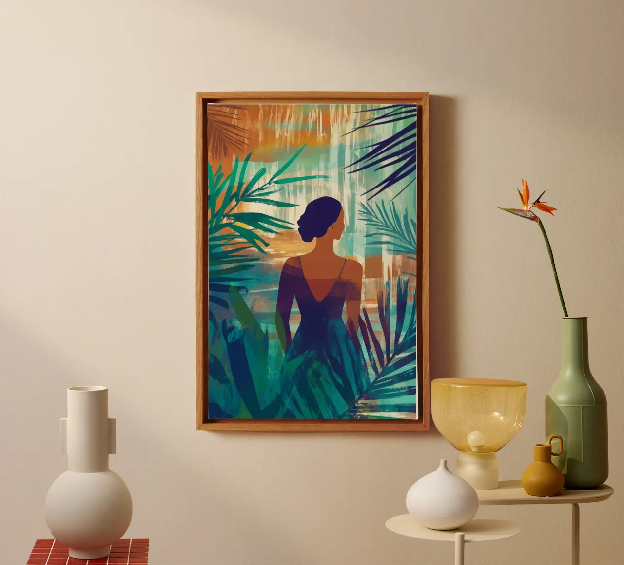 Vrouw in tropisch paradijs canvas met Baklijst van Autofocus