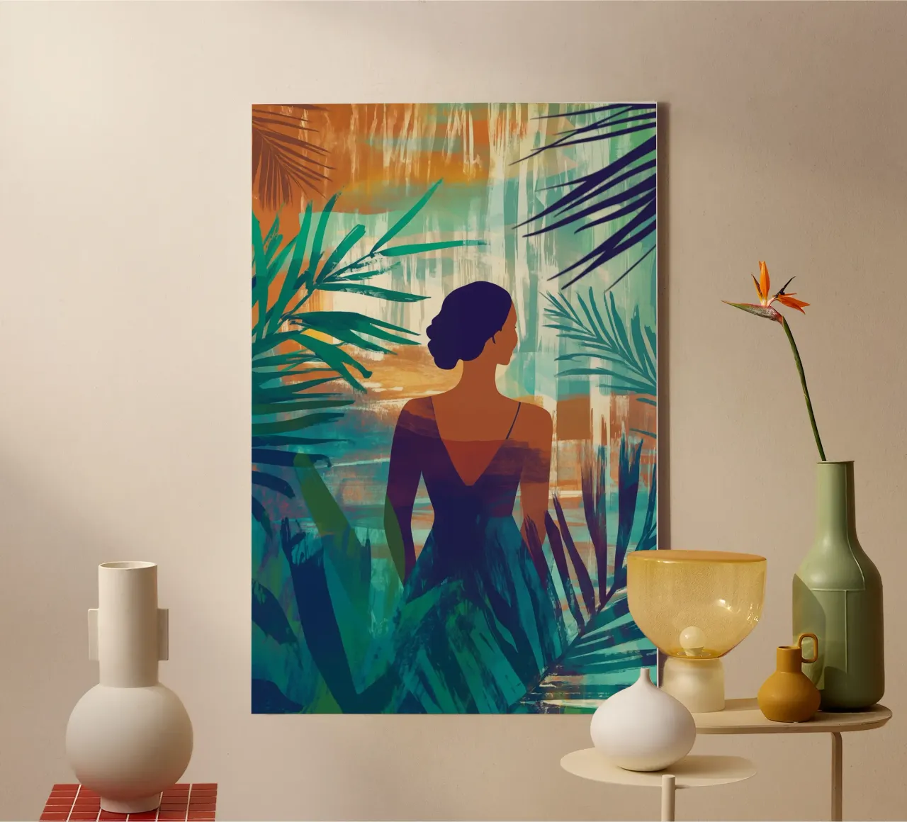 Vrouw in tropisch paradijs canvas met Baklijst van Autofocus