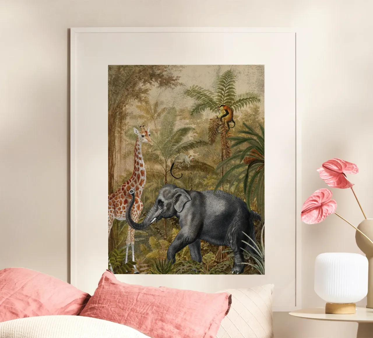 Paesaggio vintage della giungla africana con animali selvatici poster da Vintage World - Uta Naumann