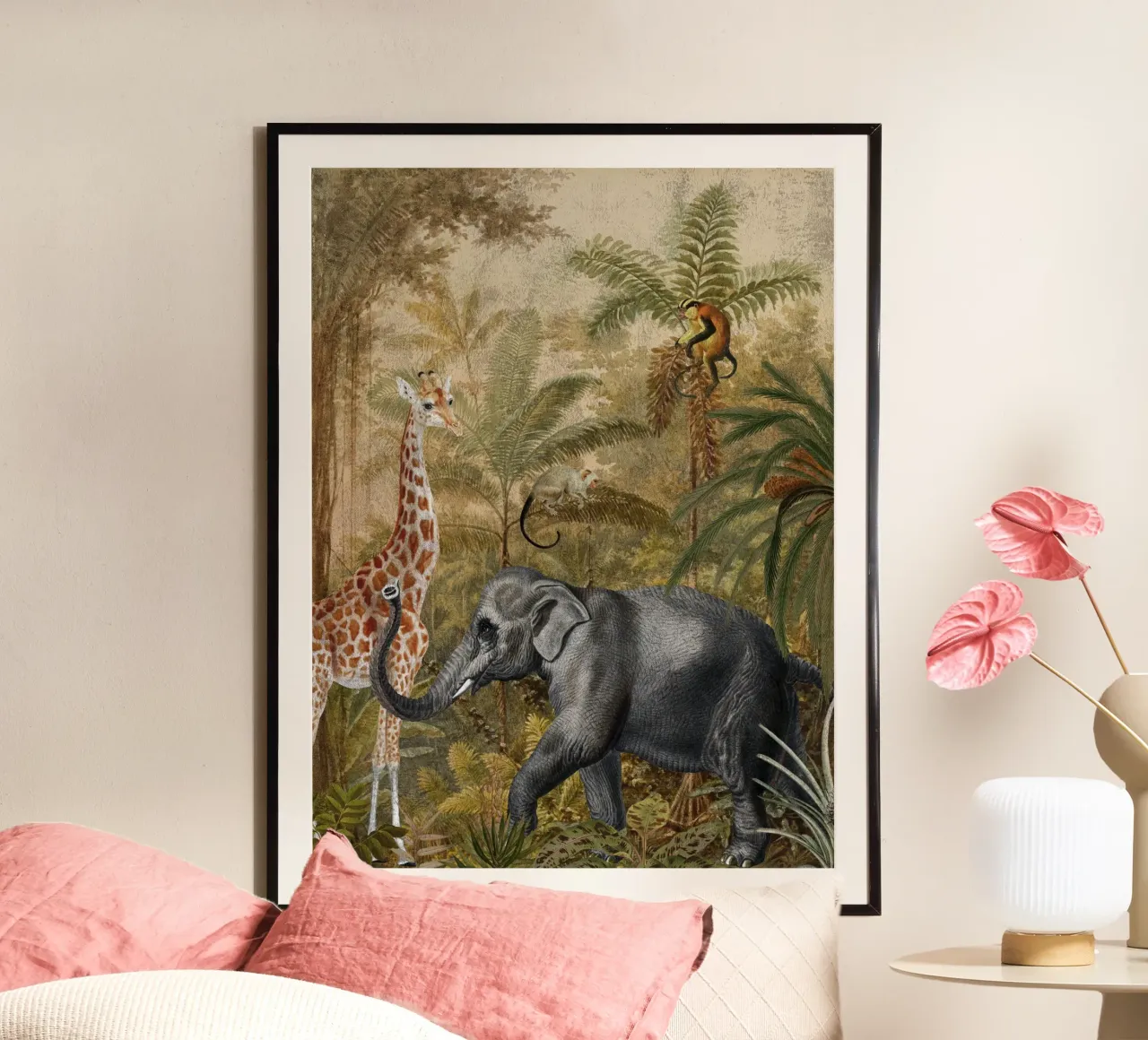 Paesaggio vintage della giungla africana con animali selvatici poster da Vintage World - Uta Naumann