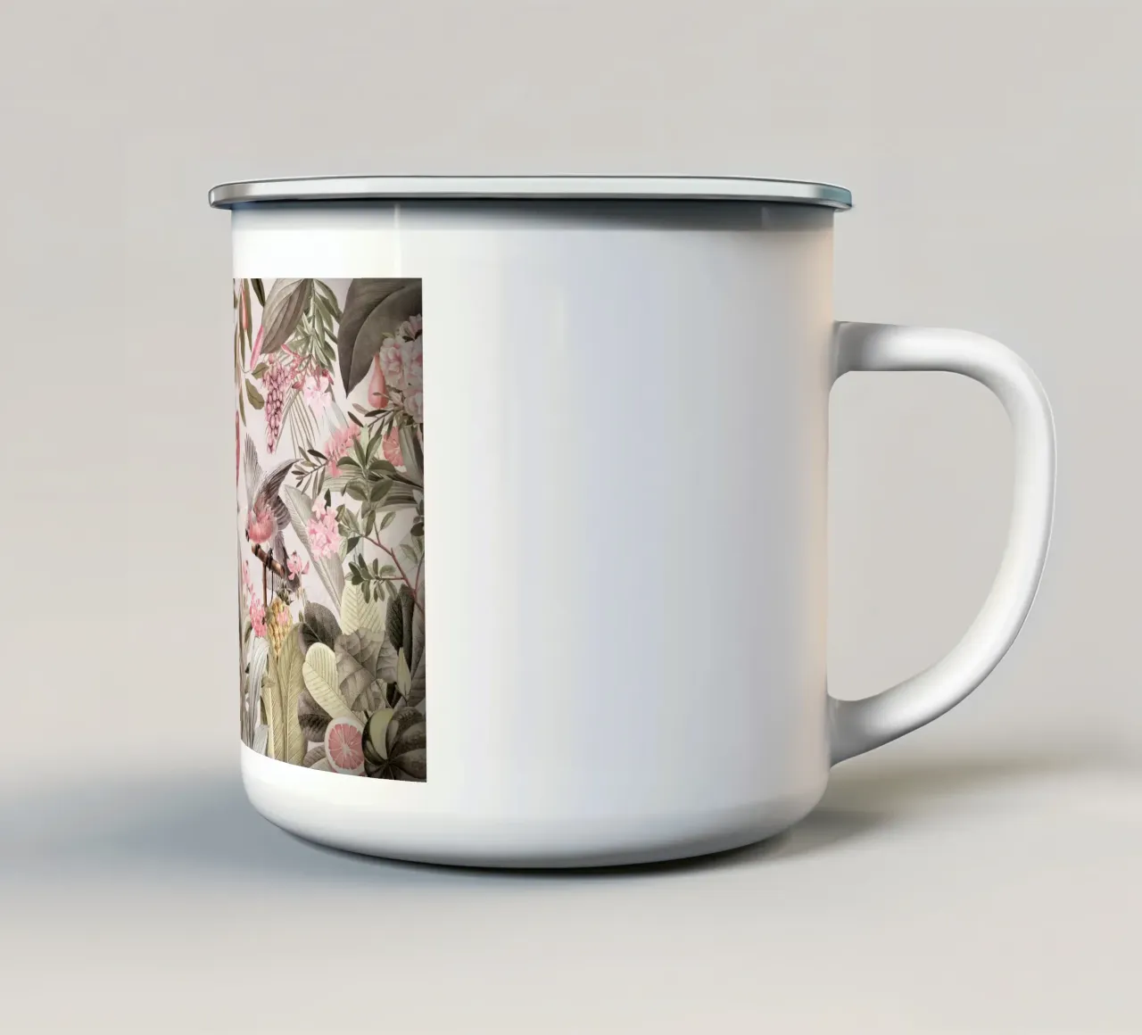 Cacatua rosa in un paesaggio di giungla rosa da safari tropicale tazza in smalto da Vintage World - Uta Naumann