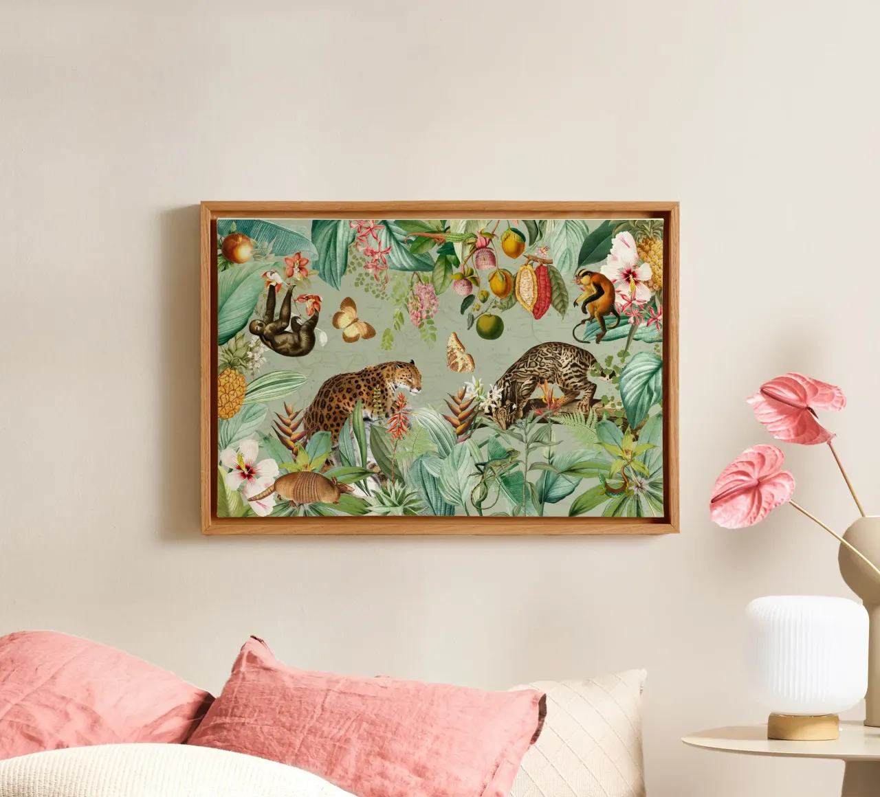 Giungla esotica - Paesaggio con animali selvatici africani tela con Cornice a cassetta da Vintage World - Uta Naumann