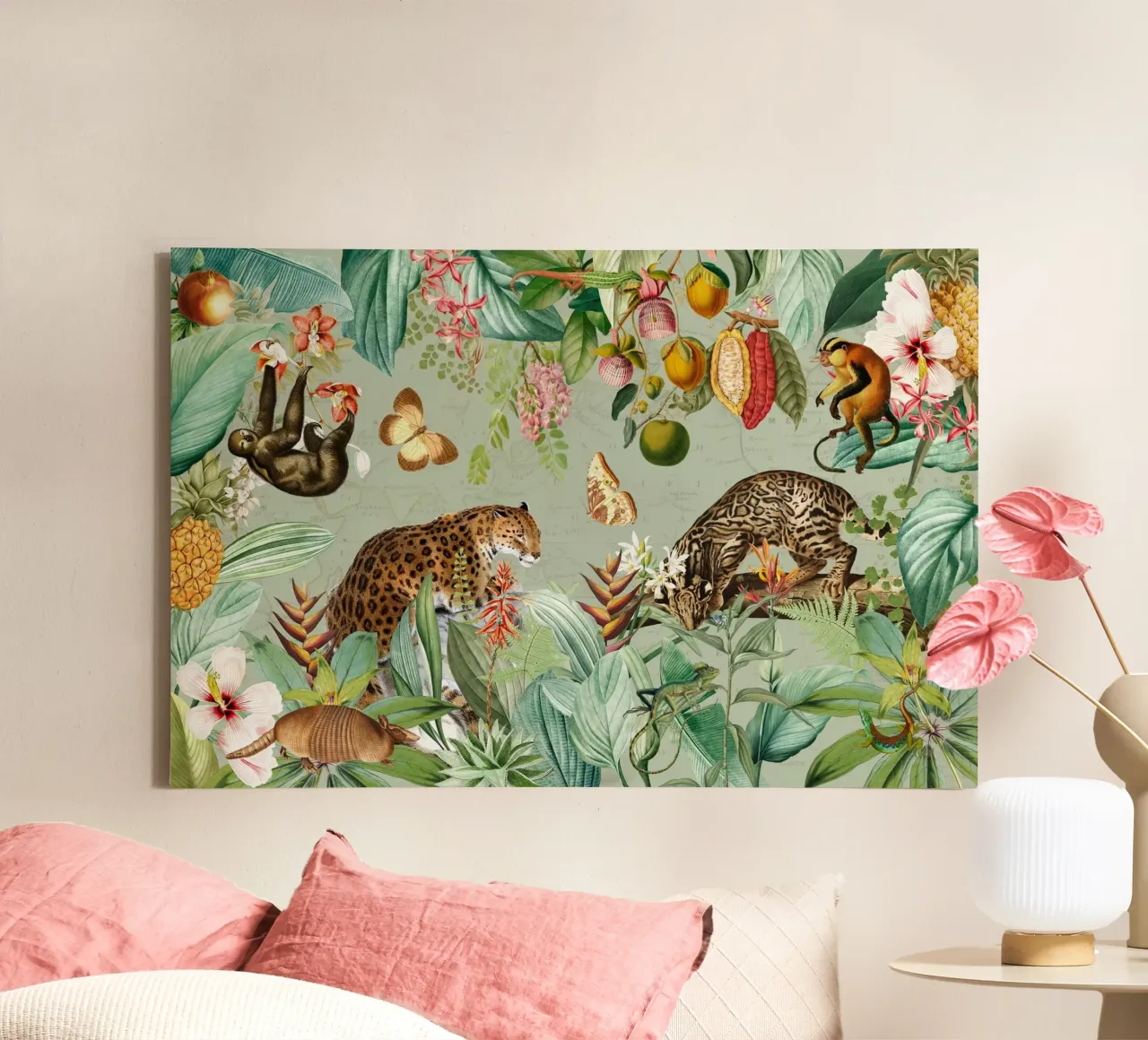 Giungla esotica - Paesaggio con animali selvatici africani tela con Cornice a cassetta da Vintage World - Uta Naumann
