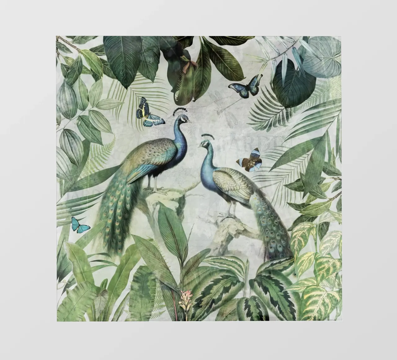 Exotic Blue Peacocks Birds Jungle Landscape backlit film by Vintage World - Uta Naumann