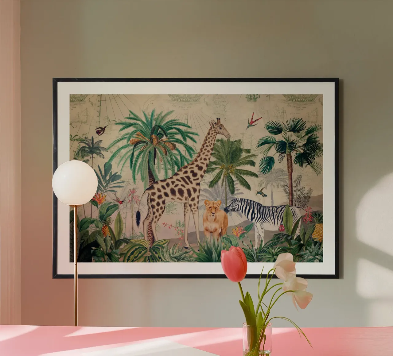 Paesaggio africano vintage con animali esotici selvatici poster da Vintage World - Uta Naumann