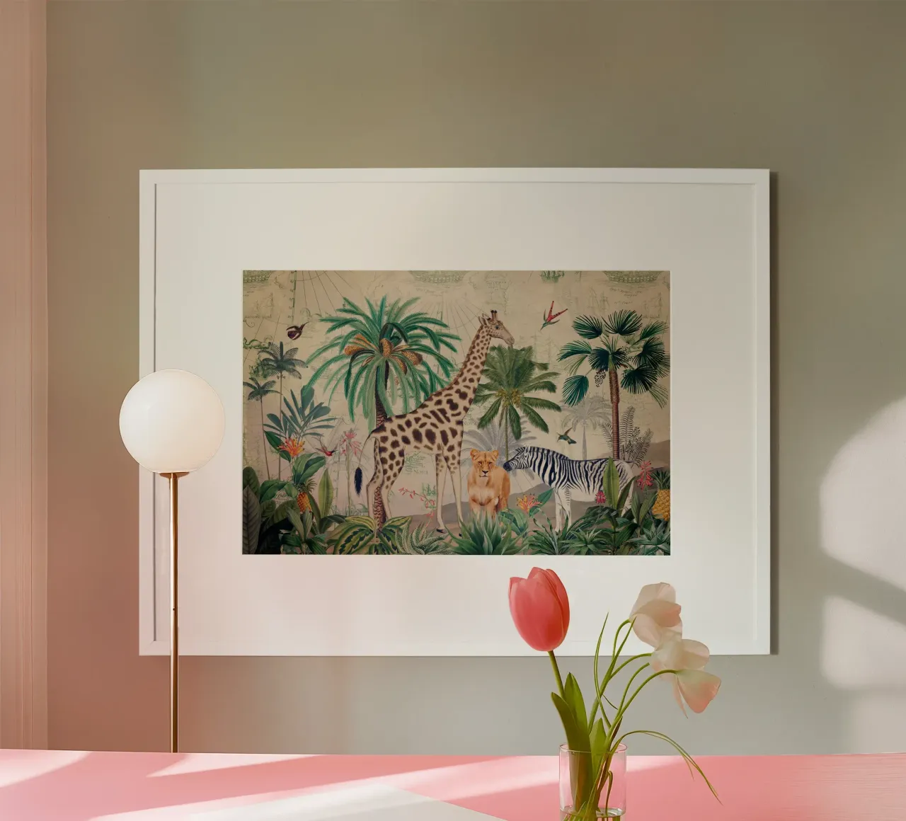 Paesaggio africano vintage con animali esotici selvatici poster da Vintage World - Uta Naumann