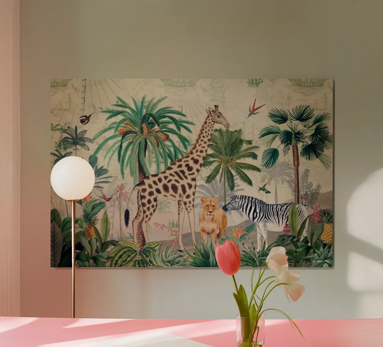 Paesaggio africano vintage con animali esotici selvatici poster da Vintage World - Uta Naumann