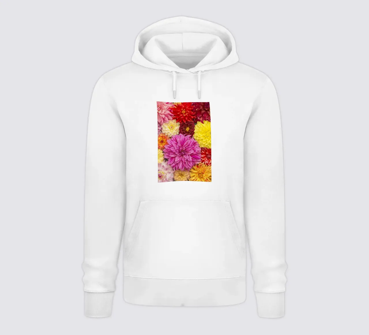 Un caleidoscopio di bellezza: Dalie miste felpa con cappuccio da Curious Collections by Marielle Leenders