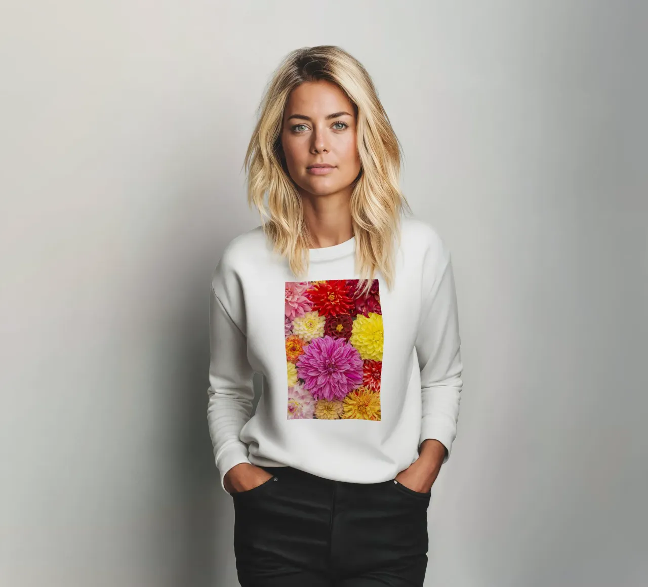 A Kaleidoscope of Beauty: Mixed Dahlias sweatshirt by Curious Collections by Marielle Leenders