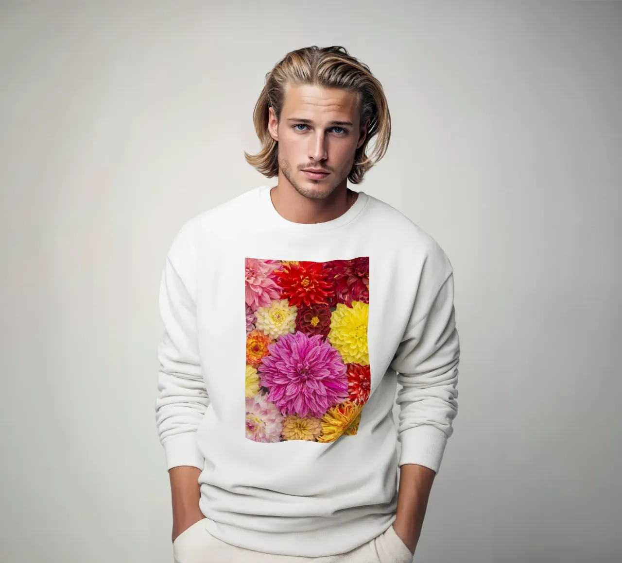A Kaleidoscope of Beauty: Mixed Dahlias sweatshirt by Curious Collections by Marielle Leenders