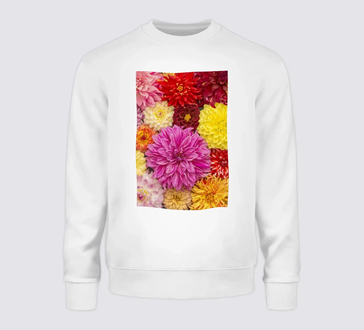 A Kaleidoscope of Beauty: Mixed Dahlias sweatshirt by Curious Collections by Marielle Leenders