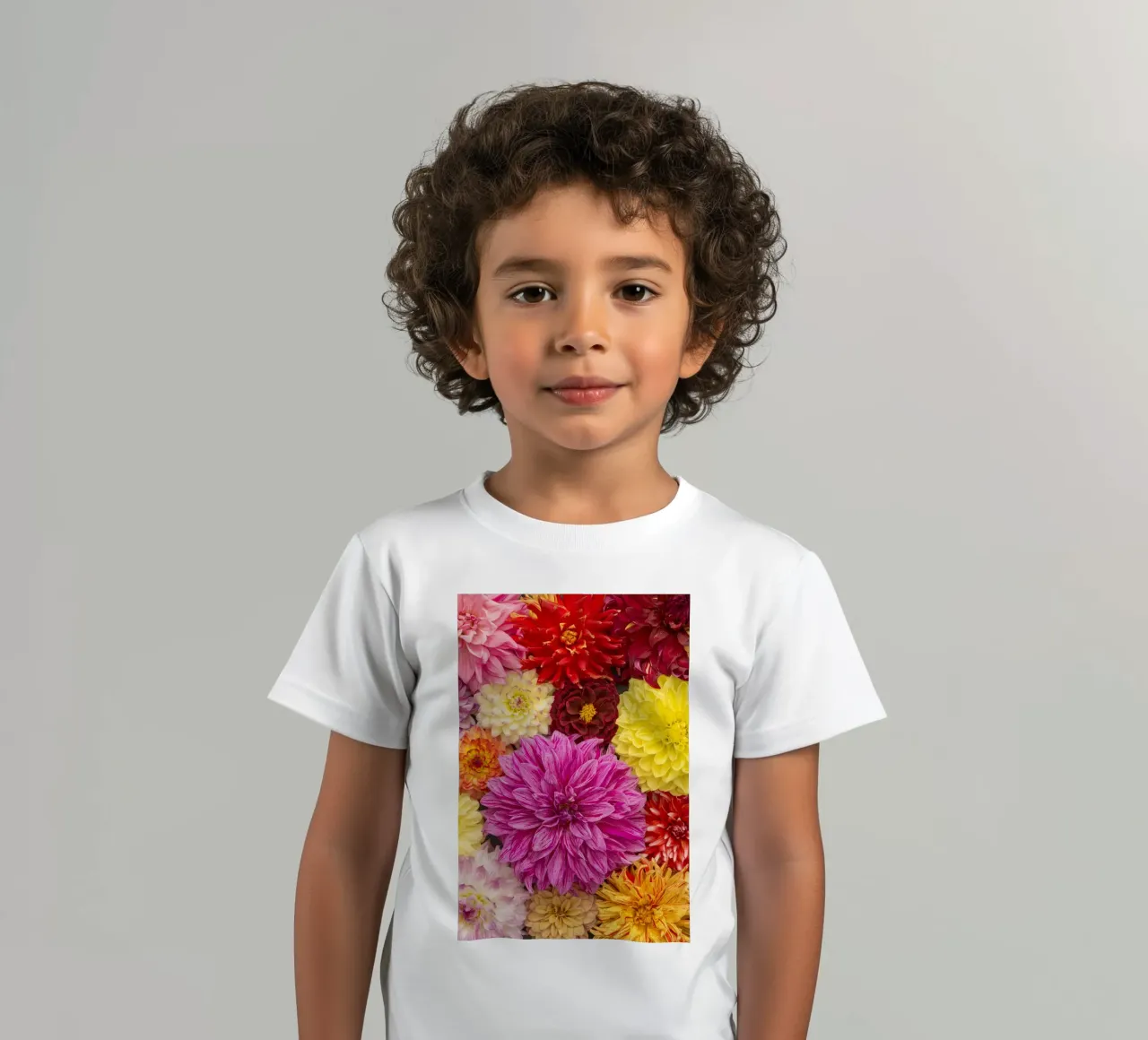 Un caleidoscopio di bellezza: Dalie miste t-shirt bambini da Curious Collections by Marielle Leenders